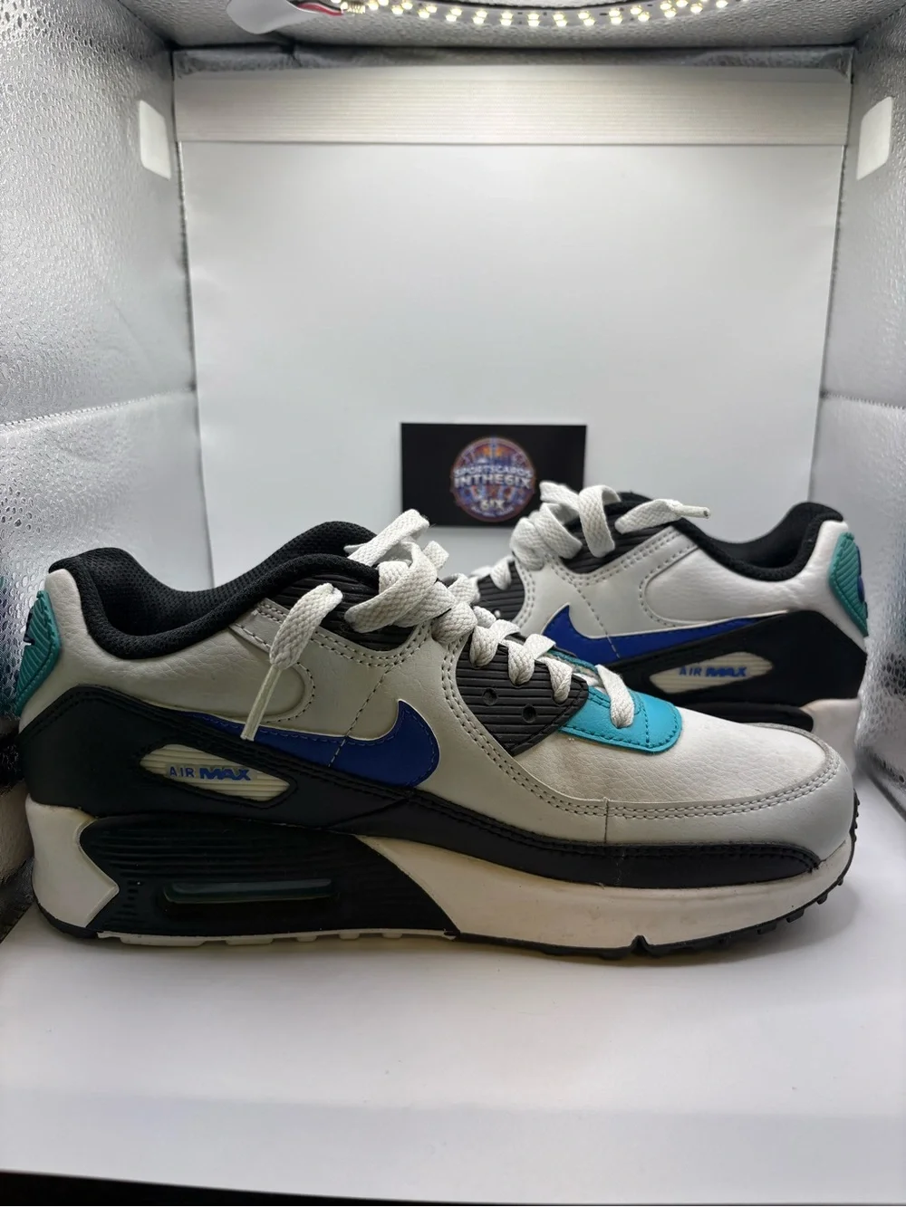 New Nike Air Max 90 Youth Big Kids Shoes Size 5Y Black/Hyper Blue CD6864 003 - Picture 6 of 7
